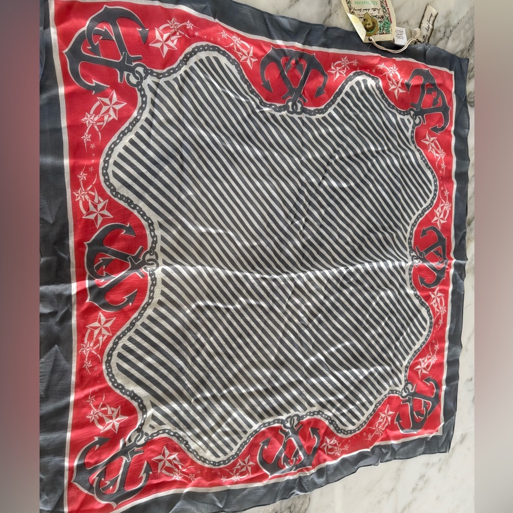 Aratta Red/Pink and Gray Patterned Fabric Scarf NWT